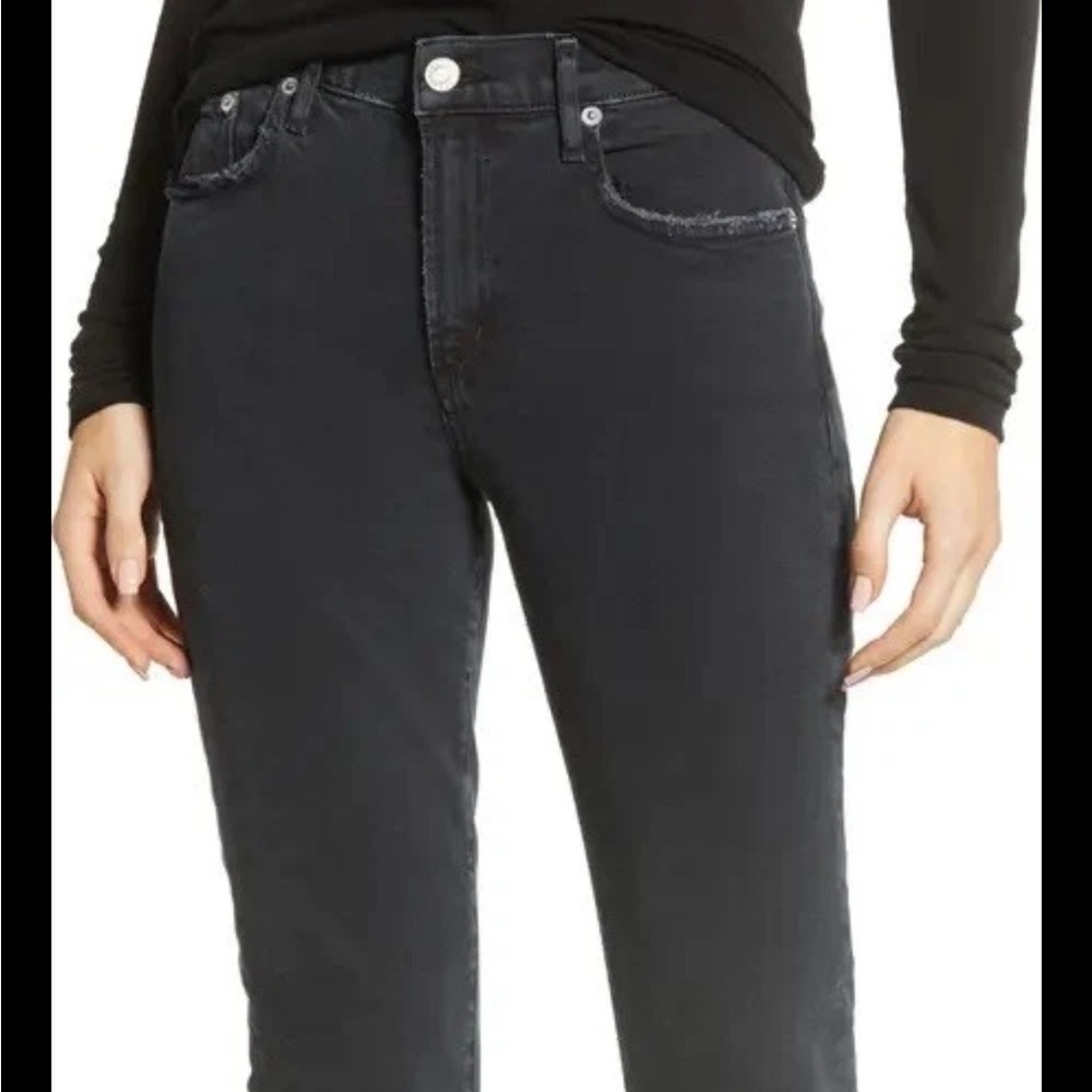 Agolde Toni Mid Rise Straight Leg Jeans Size 25 Raw Hem Black Distressed NWOT